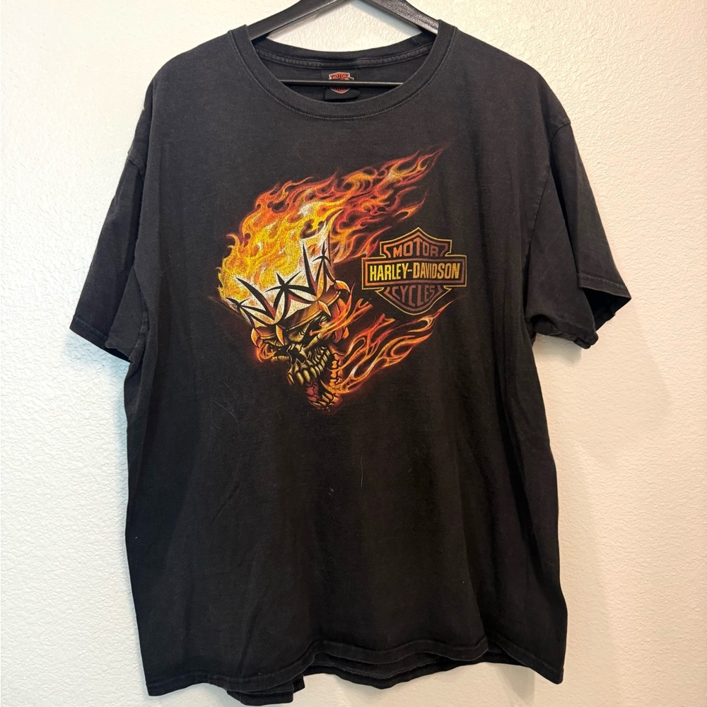 Vintage Harley Davidson Flaming Skeleton Skull Men’s Biker Tshirt XL 23x29